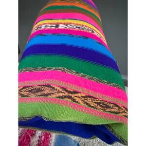 Vintage Mexican Saltillo Serape Blanket Southwest Rug striped folk art  98 x 36"